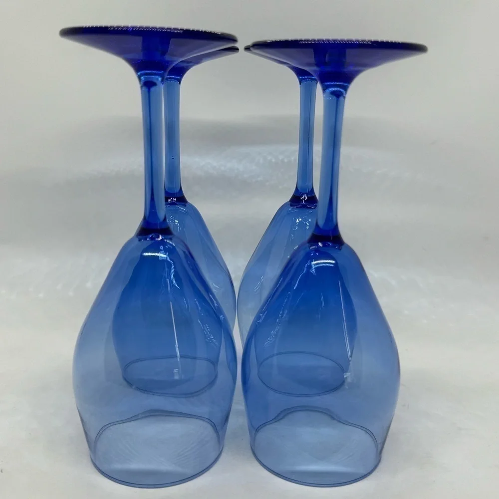 Vintage Cobalt Blue Tear Drop Wine Glasses Set of 4